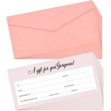 Blank Gift Certificate Card and Paper Vouchers and Pink Envelopes Gift Voucher