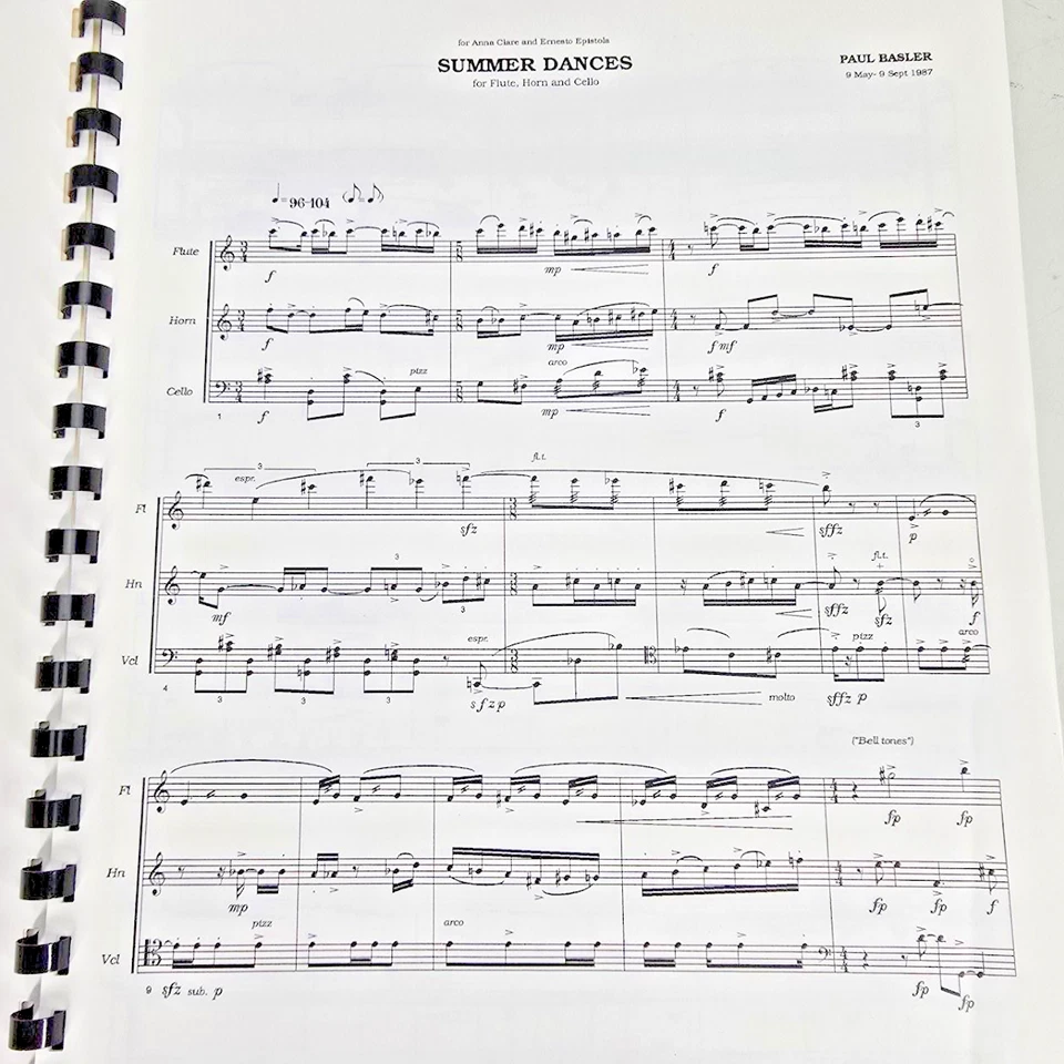 Summer Dances for Flute Horn and Cello Sheet Music Score Parts 1987 Vintage - Image 4 of 4