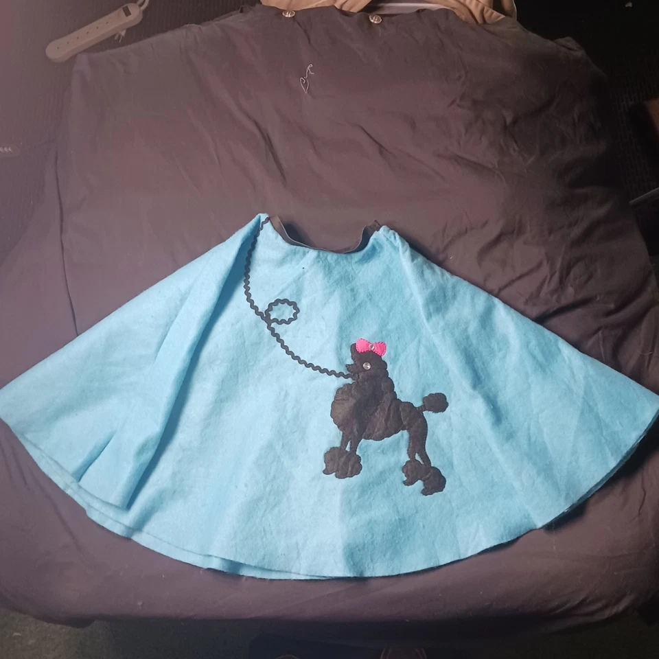 Falda caniche de fieltro verde azulado para niña talla GRANDE cintura 16"-28" estilo de colección años cincuenta años 50 Foto 3 de 4