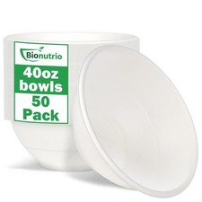 40oz Large Disposable Bowls, 50 Pack Compostable Paper, Heavy Duty for Hot So...
