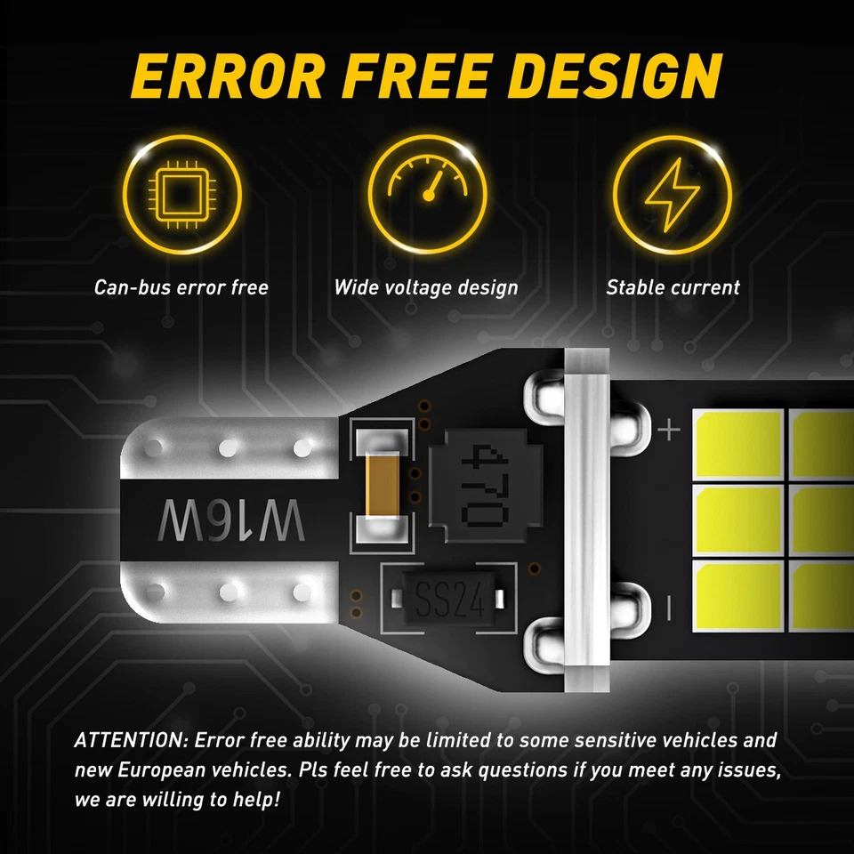 AUXITO T15 921 912 LED Bombillas de Respaldo Super 6000K Blanco Libre de Errores Plug Play Foto 3 de 4