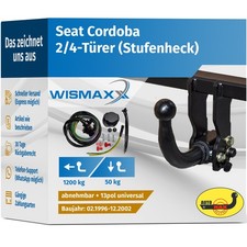 ANHÄNGERKUPPLUNG abnehmbar für Seat Cordoba 96-02 +13polig ESatz ABE