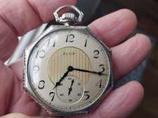 Elgin octagonal pocket watch, 14K solid white gold, 1926.