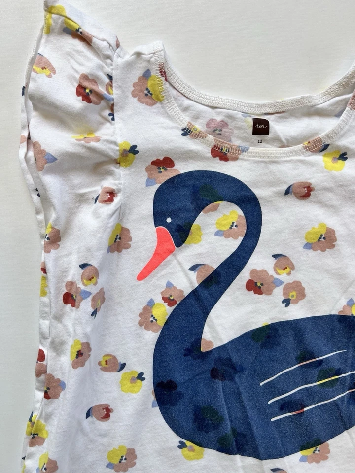 Tea Collection Shirt Bundle Girls Clothes Lot Size 12 Swan Birds Flowers Cotton - Image 3 of 4