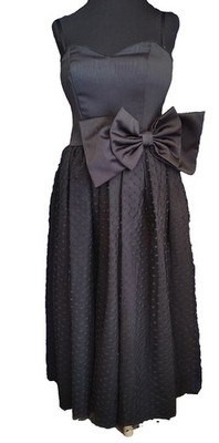 Vintage Handmade Black Party Dress Strapless Bow Swiss Dot Tulle Rockabilly Smal