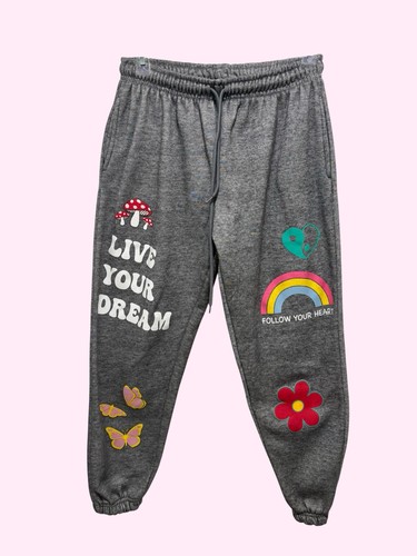 Derek Heart Gray Graphic Jogger Sweatpants with Rainbow & Heart Motifs
