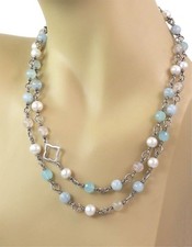 David Yurman Sterling Silver Quatrefoil Bijoux Beaded Necklace 40” Long