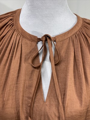 A.Jesdani Women's Long Sleeve Tunic Top - O-Neck With Lace & Pleated Detail, Caramel, 2X-Large