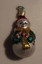 Old World Christmas Snowman Ornament Blown Glass 3 1/2" Tall Metal Tag