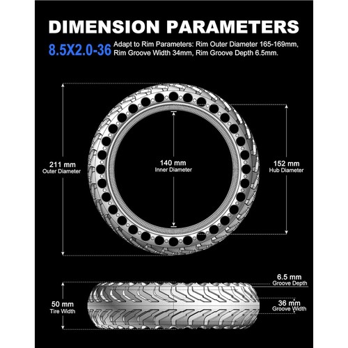 Replacement Solid Tyre 8.5'' Honeycomb Tire for Xiaomi Mi M365 Pro E-Scooter UK - Picture 5 of 7