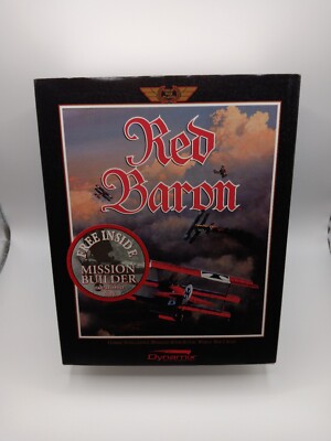 Red Baron + Mission Builder 1990 3.5'' floppy big box PC game, Dynamix flight sim