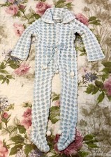 Kmart Vintage 60 s Daywear Sleeper Knit Blue White Baby Infant or Doll 0-6 Sz