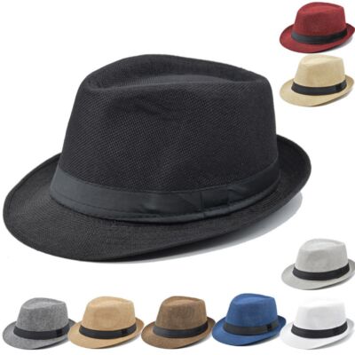 Mens Fedora Hat Trilby Summer Beach Sun Straw Hats Men Womens Panama Cap Brim