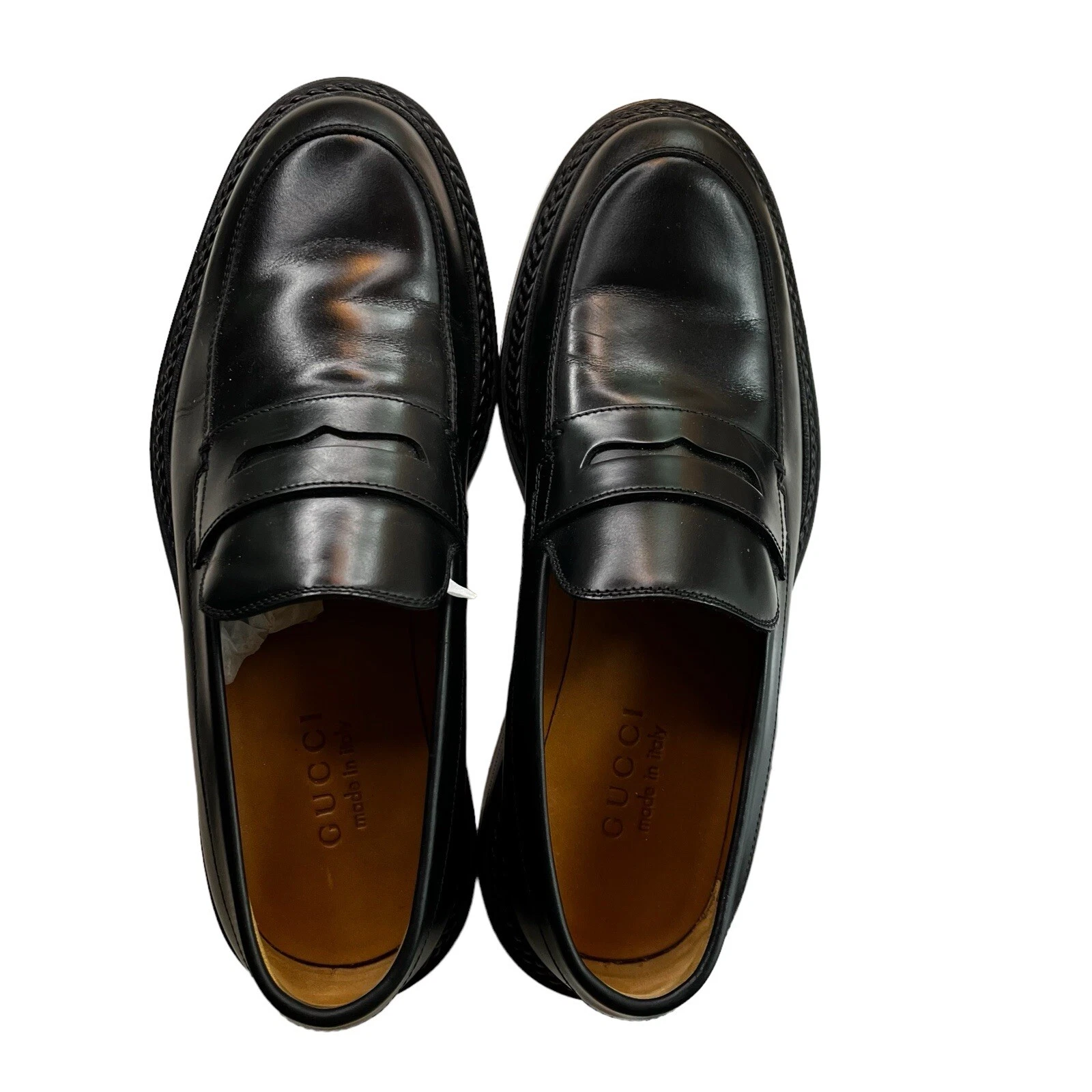 Mocassins homme Gucci Penny US 7 UK 5,5 cuir années 80 90 classique logo incrustation dorée