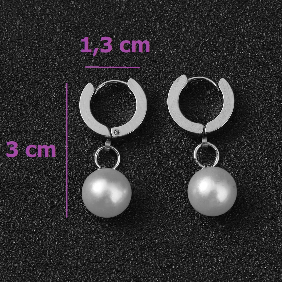 Orecchini con Perle Sintetiche Perla a Cerchio Uomo Donna Unisex Colore Argento - Immagine 3 di 3