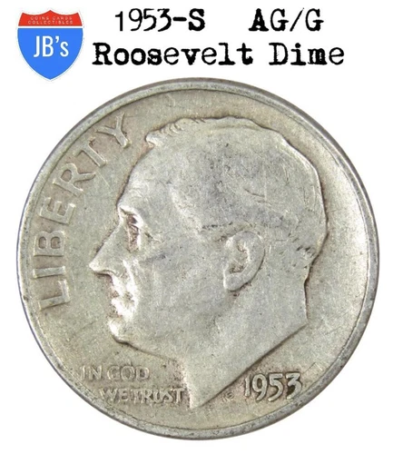 1953 S Roosevelt Dime 90% SILVER About Good/Good or Better (AG/G) *JB's Coins*