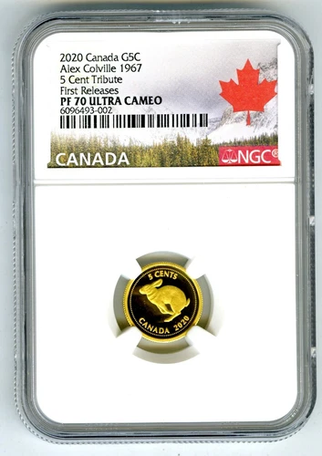 2020 CANADA G5C .9999 GOLD PROOF NGC PF70 UCAM ALEX COLVILLE 1967 RABBIT