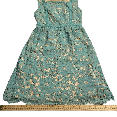 Chelsea and Violet Romantic Lace Sheer Illusion Blue Green Dress Sz XS - 第 12/14 張圖片