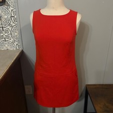 Orange Red Sleeveless Mini Dress Pocket Detail Casual (Small)