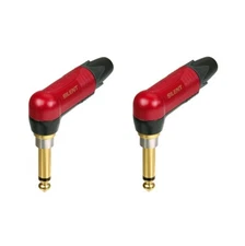 (2 Pack) Neutrik NP2RX-AU-SILENT Right Angle 1/4" Plug Gold Contacts & Red Shell