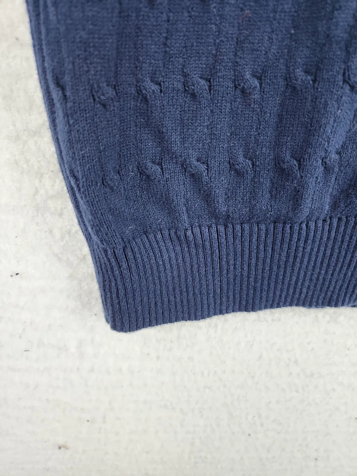 Liz & Co Sweater Navy Blue 1/4 Zip Cable Knit Mock Neck White Stripe Womens 3X - Image 4 of 4