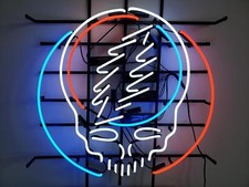 Skull Thunder Lightning Bolt 24"x22" Neon Light Sign Lamp Bar Open Wall Decor