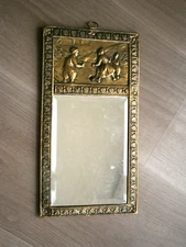 Wall Key Holder Hook Wood Copper Beveled Mirror Decor Children Vintage