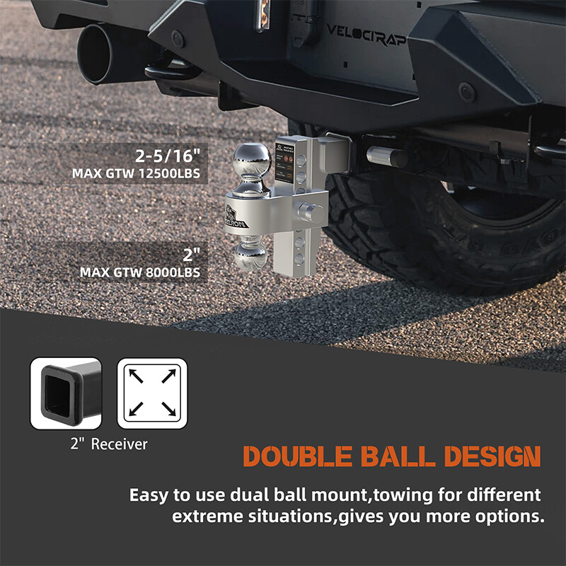 2" Receiver 6" Drop/Rise Adjustable Tow Hitch Dual Ball Mount Trailer ...