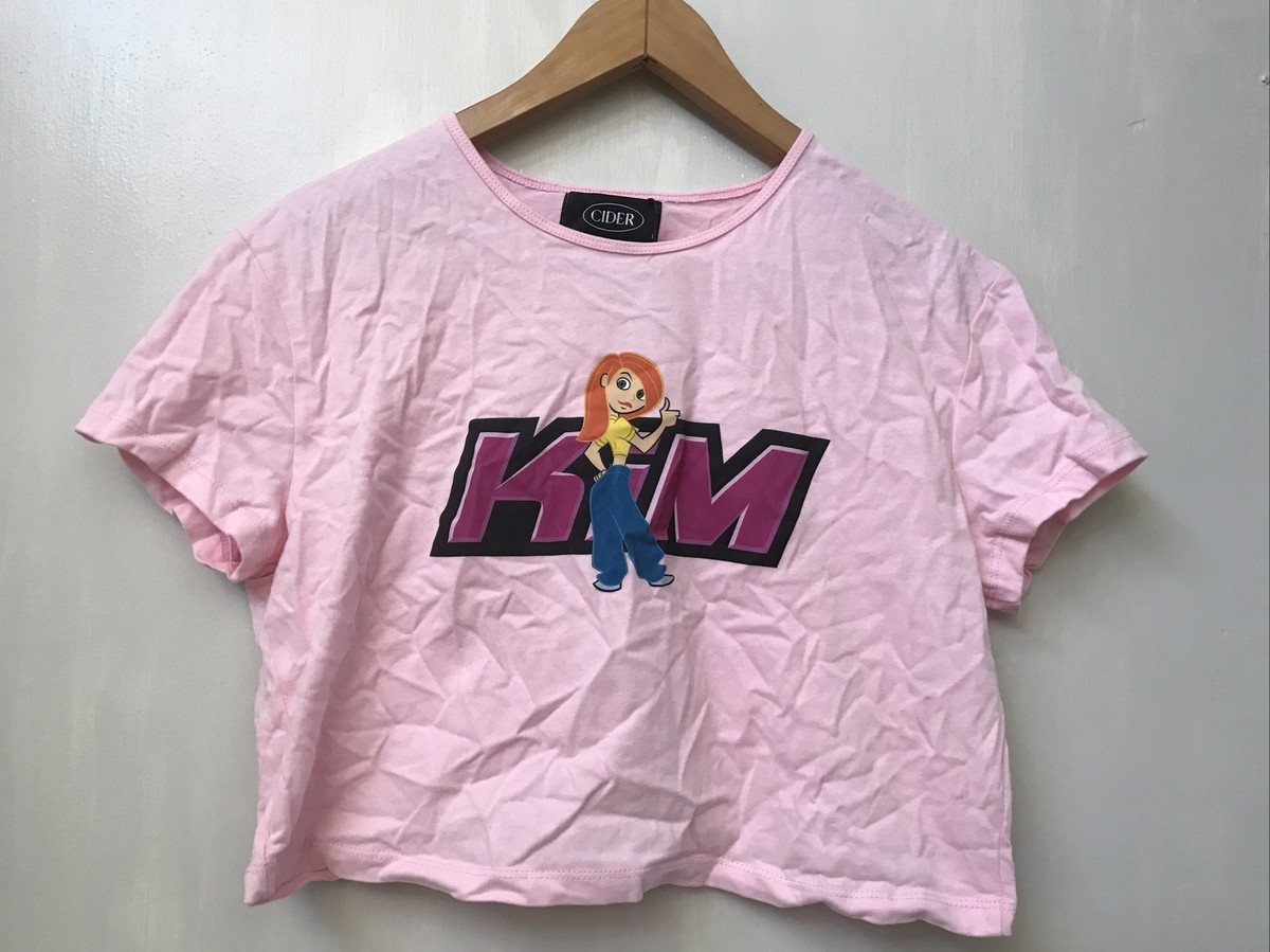 Cider KIM POSSIBLE Women's Pink Crop Top T-Shirt Size L