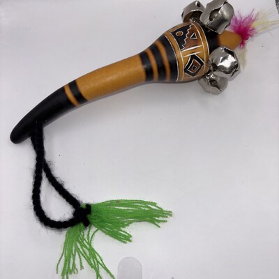  ETHNIC MUSICAL  GOURD   WITH  BELLS HAND  MADE  ARTIGIANO PIECE  EXCELLENT 