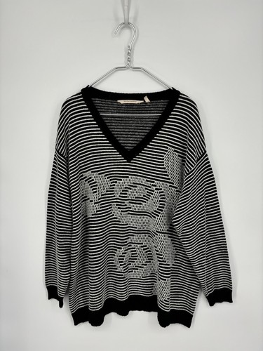 Soft Surroundings Sweater Plus 2X Black White Wool Blend Bellflower V Neck