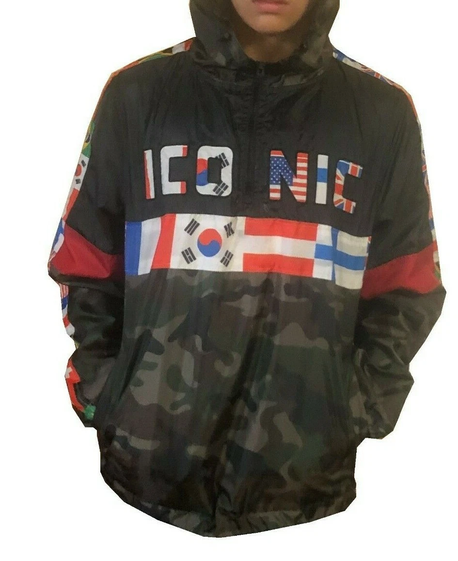 Men's lightweight Windbreaker with hood Iconic world wide Flag of Nations New