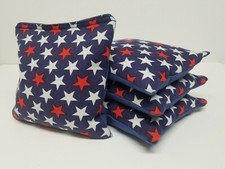 Cornhole Bean Bags - Corn Or Resin Set of 4 Patriotic -Blue Large Stars