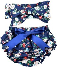 Baby Girl Floral Navy Ruffle Bloomer Set