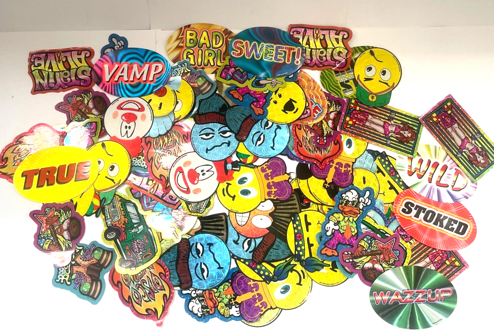 Lot of 30+ New Y2K Vending Machine TwoFish Design Funny Face Disco Stickers 2A