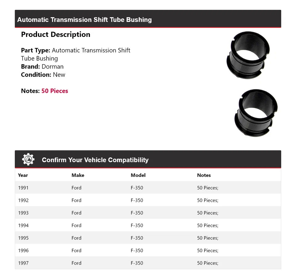 For 1991-1997 Ford F-350 Dorman Automatic Transmission Shift Tube Bushing 1992 - Image 2 of 4