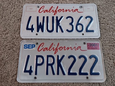 Two California License Plates - 2000s - 4 WUK 362 and 4 PRK 222