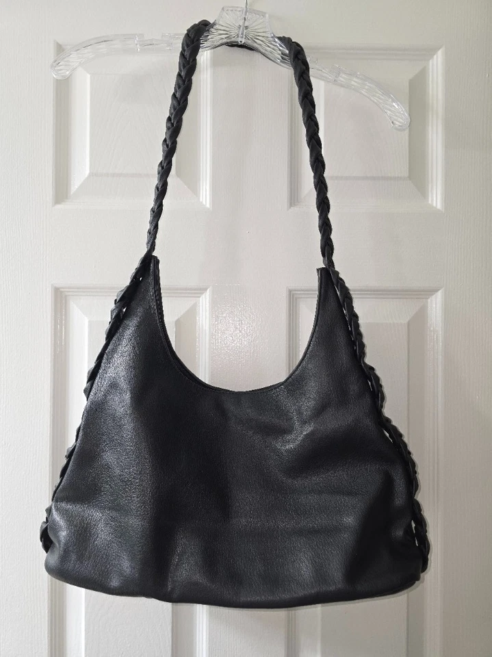 Bolso Hobo Urban Expressions Negro Grande Imitación Cuero con Asa Trenzada Cartera Suave Foto 3 de 4