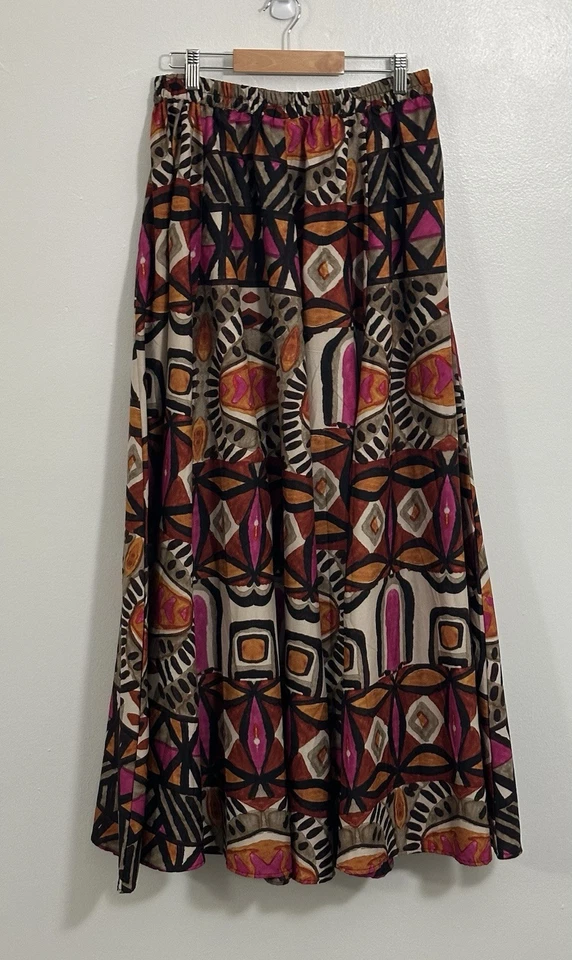 Cato Women's Artsy Long Maxi Skirt Size M Boho Flare Pull On Tribal Print Hippie - Image 2 of 4
