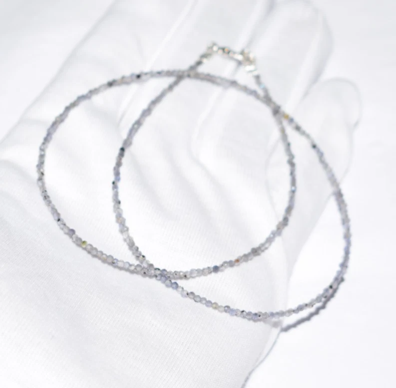 Natural Blue Iolite Gemstone Necklaces 925 Sterling Silver 2 mm Beads 30" String - Image 3 of 4