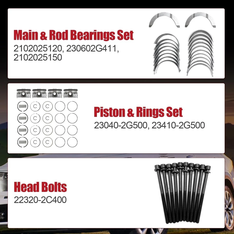 Kit de reconstrucción de motor G4KJ 2,4 L para Hyundai Sonata Tucson Kia Optima Sportage 2,4 L Foto 3 de 4