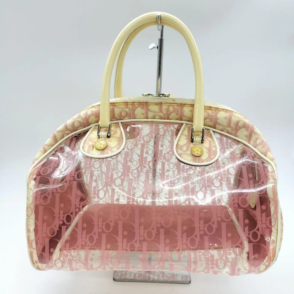 Christian Dior Trotter Tote in Pink Clear Vinyl Patent Leather Logo Pattern - Image 3 of 4