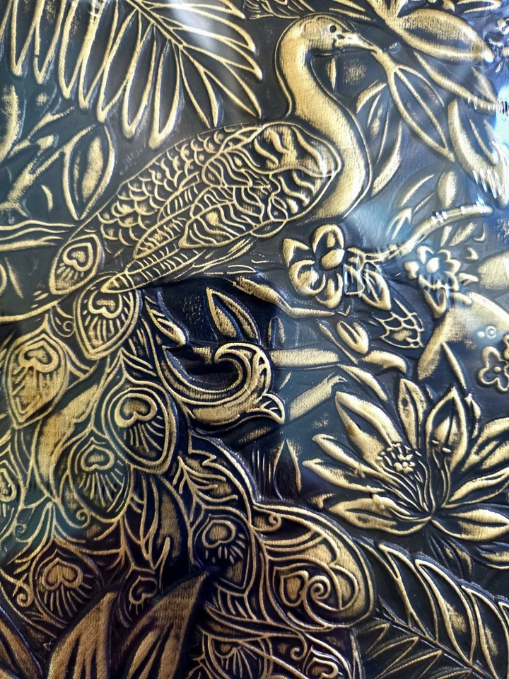 Notebook Diary Peacock Journal Embossed Cover Faux Leather Dark Brown Gold Blank - Image 4 of 4