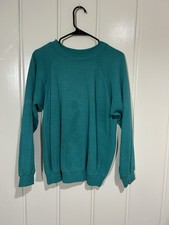 Vintage Distressed Crewneck Pullover Sweatshirt Teal Large 1980s