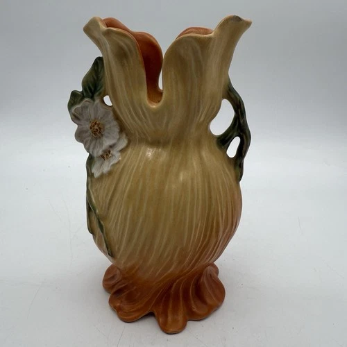 Antique Weller Pottery Roba Orange Urn Vase Branch Flower Handles Daisy 9" VTG