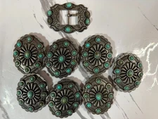 Concho Belt DIY Buckle 8 Oval Slotted Turquoise Conchos D-Ring Craft Supplies
