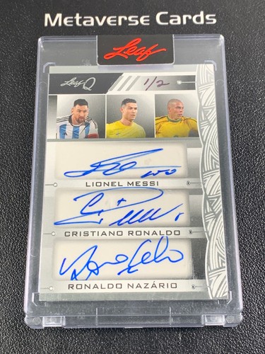 2024 Leaf Trading Cards Triple Auto Lionel Messi Cristiano Ronaldo Nazario 1/2