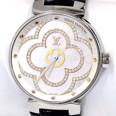 Louis Vuitton Tambour Moon Divine GM QA021 Diamond Dial Quartz Wristwatch /w Box