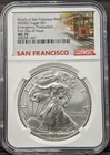 2020-S Silver Eagle NGC MS70 San Francisco Minted First Day Issue Trolley Label