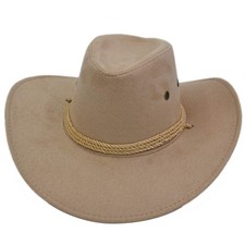 Adult Western Suede Hat Cowboy Outdoorsman Hat Travelling Summer Cap Beige